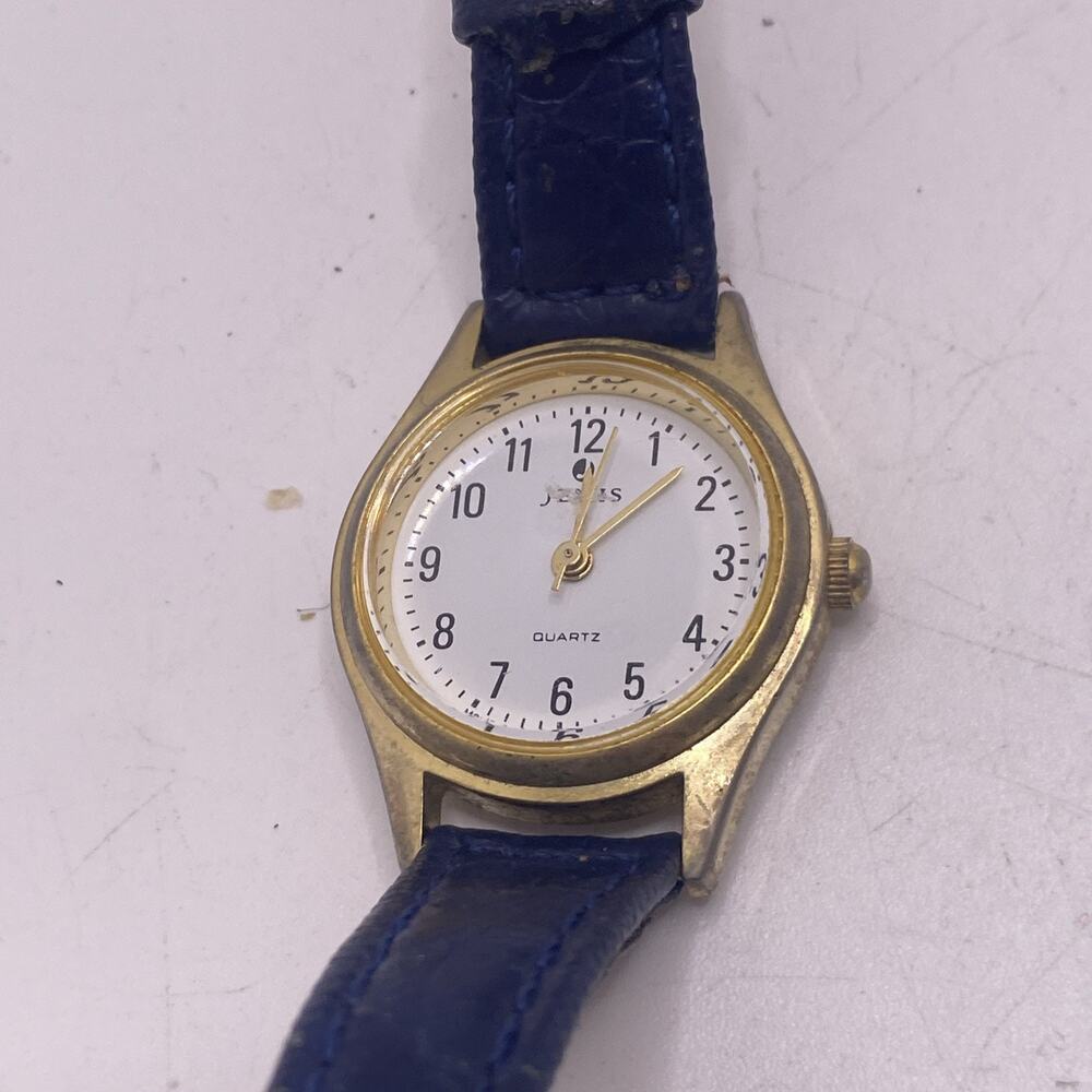 Jemis Womens Vintage Blue Lesther Gold Womens Watch New Battery